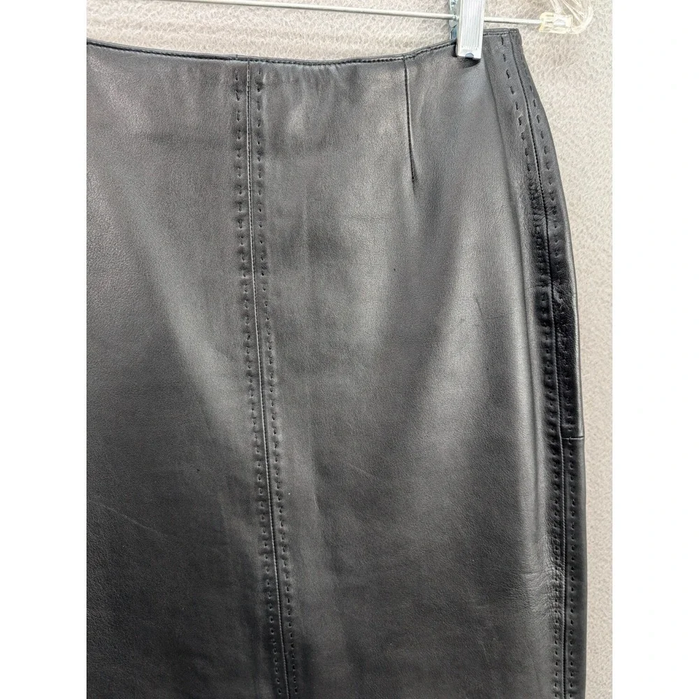 Petite Sophisticate Skirt Women Sz 4 Dark Brown Leather Zip Lined Goth Y2K Chic